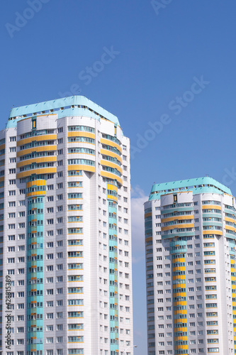 View of the new microdistrict in the city of Minsk .Architecture of the city of Minsk.The new lighthouse  Minsk  Belarus.