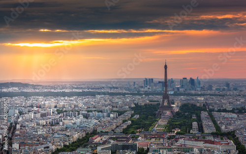 Paris skyline at sunset  France