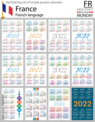French vertical pocket calendars for 2022. Week starts Monday