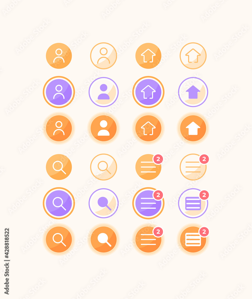 Settings options for user account UI elements kit. Homepage buttons ...
