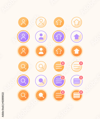 Settings options for user account UI elements kit. Homepage buttons isolated vector icon, bar and dashboard template. Web design widget collection for mobile application with light theme interface