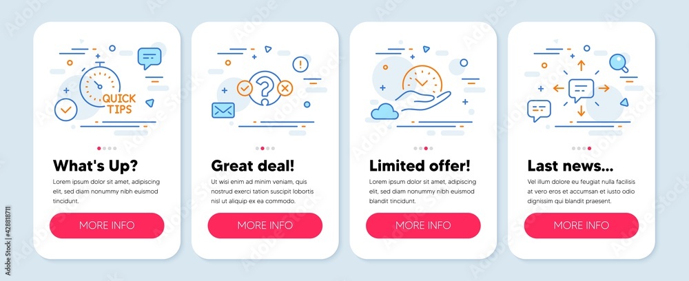 Set of Education icons, such as Quick tips, Safe time, Quiz test symbols. Mobile screen banners. Sms line icons. Helpful tricks, Management, Select answer. Conversation. Quick tips icons. Vector Set of Education icons, such as Quick tips, Safe time, Quiz test symbols. Mobile screen banners. Sms line icons. Helpful tricks, Management, Select answer. Conversation. Quick tips icons. Vector