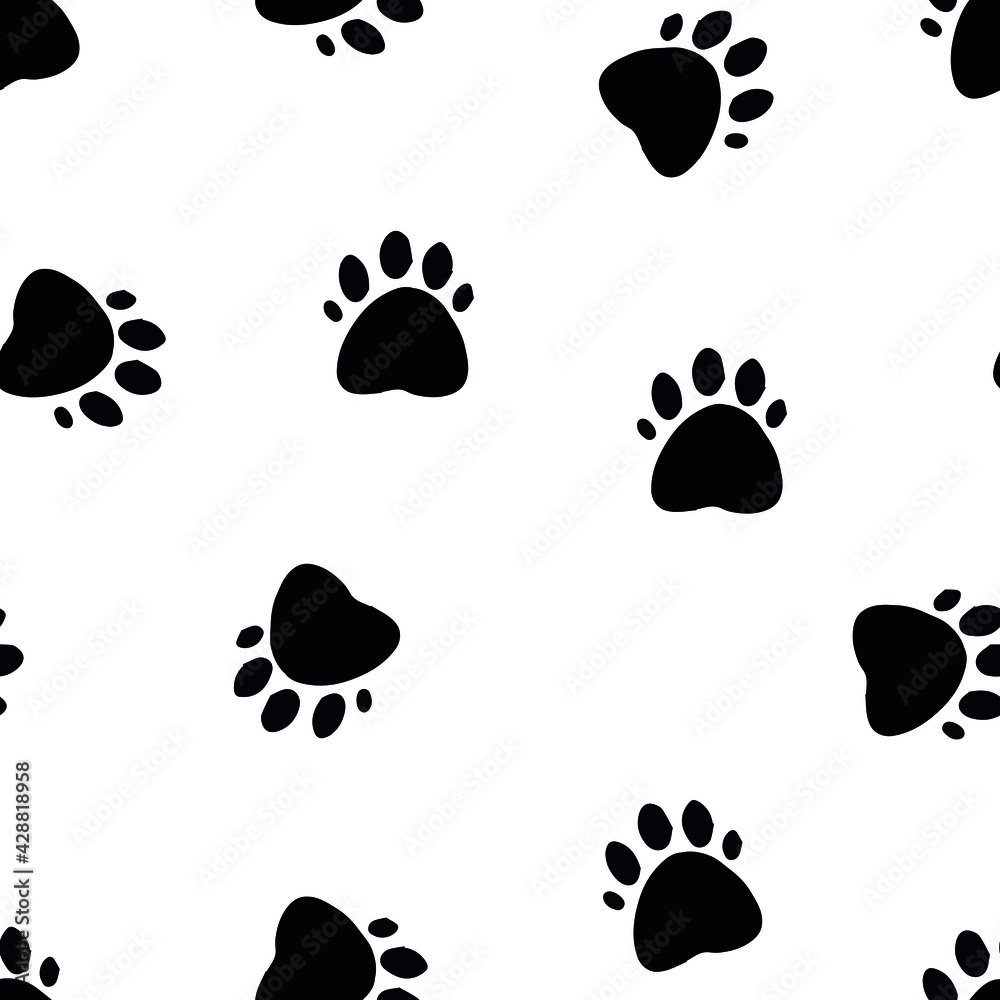 Fototapeta premium Seamless pattern with paws of animals in black on a white background.