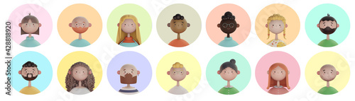 Série de portrait illustration enfantin 3d de personnage souriant et heureux pouvant illustrer des avatars de profil  photo