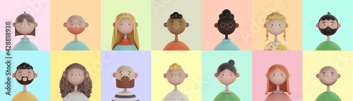 Série de portrait illustration enfantin 3d de personnage souriant et heureux pouvant illustrer des avatars de profil 