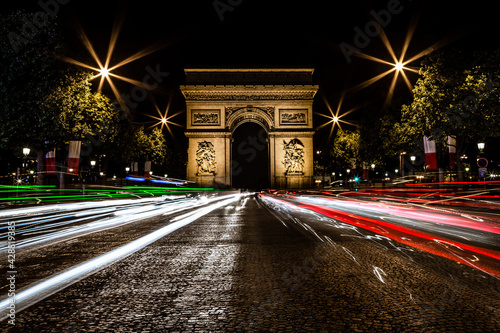 Arc De Triomphe at night, Paris, France. 