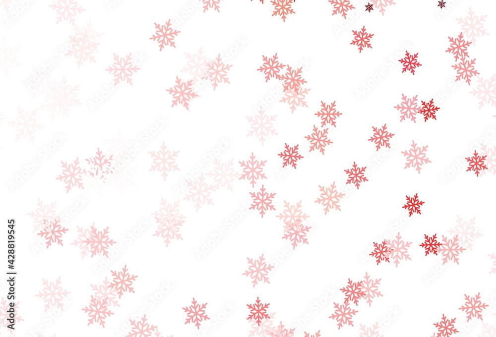 Light Pink, Red vector pattern with christmas snowflakes, stars.