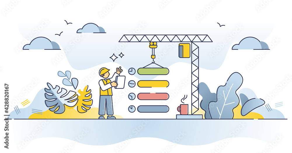 Planning, work flow organization for effective performance outline concept. Production business process optimization and precise task control as successful project time management vector illustration - obrazy, fototapety, plakaty 