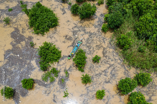 aerial view from fishing boat at Cambodia lake