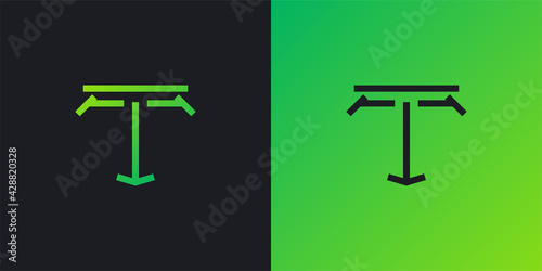 Initial Letter T Logo in Green Gradient with Abstract Linear Concept. T Logo Design Template