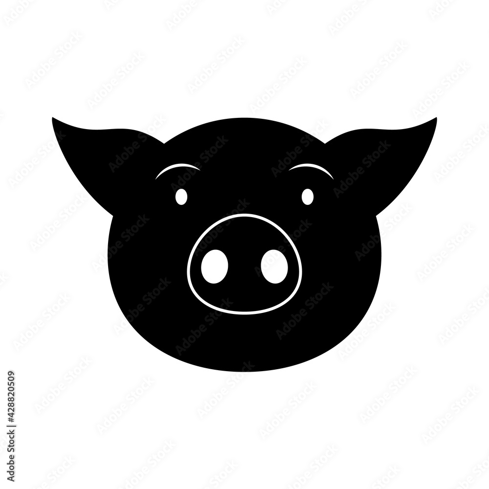 Silhouette of head with face pig icon and logo. Linear and outline vector cartoon illustration. Clipart and drawing on white background. Silhouette of head with face pig icon and logo. Linear and outline vector cartoon illustration. Clipart and drawing on white background.