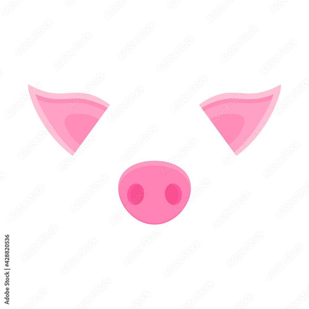 Pig nose and ears icon and logo. Vector cartoon illustration. Clipart ...
