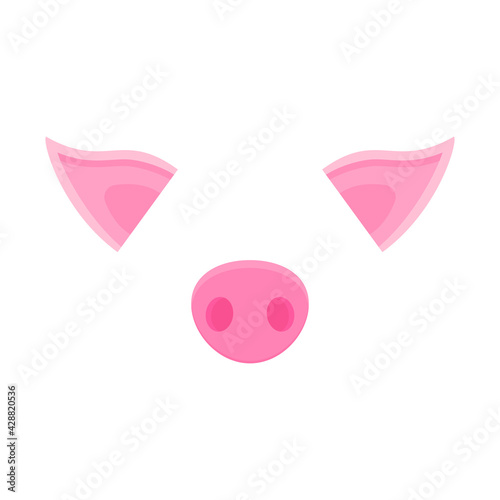 Pig nose and ears icon and logo. Vector cartoon illustration. Clipart and drawing on white background.  