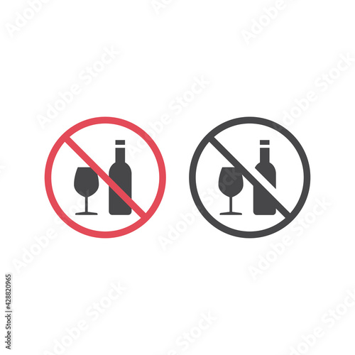 No alcohol red prohibition vector sign. Alcohol drinking not allowed icon.