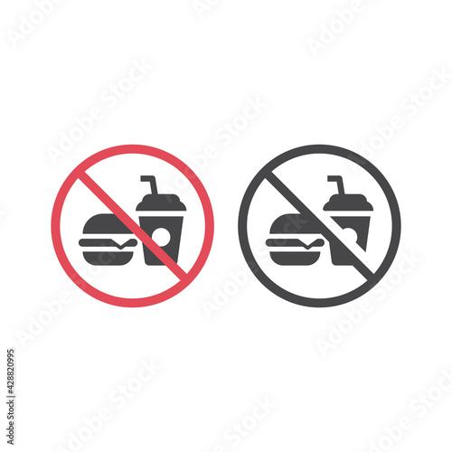 No food red prohibition vector sign. Bringing food and drinks not allowed icon with burger and soda.