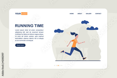 Young woman jogging in the park does. Vector flat illustration for the website