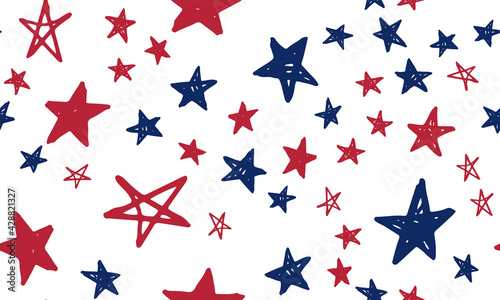 Stars grunge.	Presidents day. Independence Day USA. Hand drawn illustration. 
