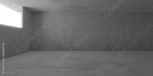 Abstract empty, modern concrete room with window opening on the left wall and rough floor - industrial interior background template