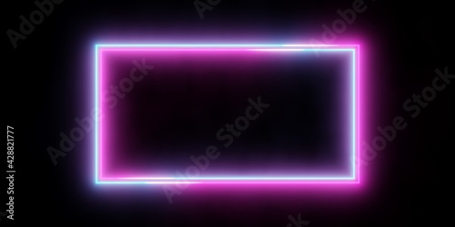 Modern futuristic abstract blue, red and pink neon glowing light double frame design in dark room background