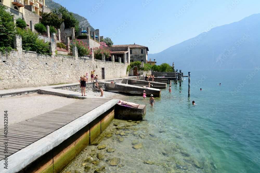 Lake Garda is the largest lake in Italy in Veneto and Lombardy. Beautiful and mild place for holidays. Here the village of Limone del Garda.