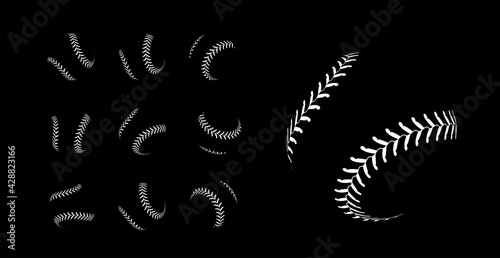 Baseball lacing on black background. Vector set