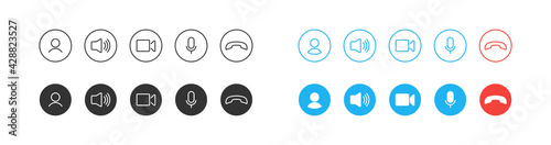 Video call icons set. User interface. Video cal conference button. Vector flat