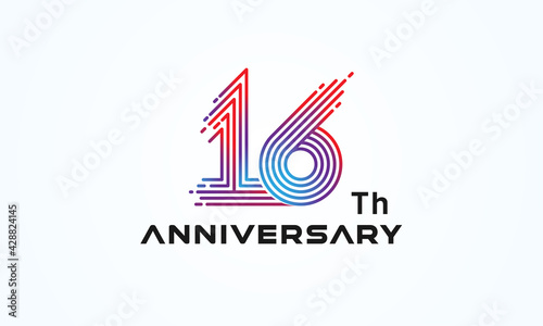 Abstract 16 Number Logo, number 16 monogram line style, usable for anniversary, business and tech logos, flat design logo template, vector illustration