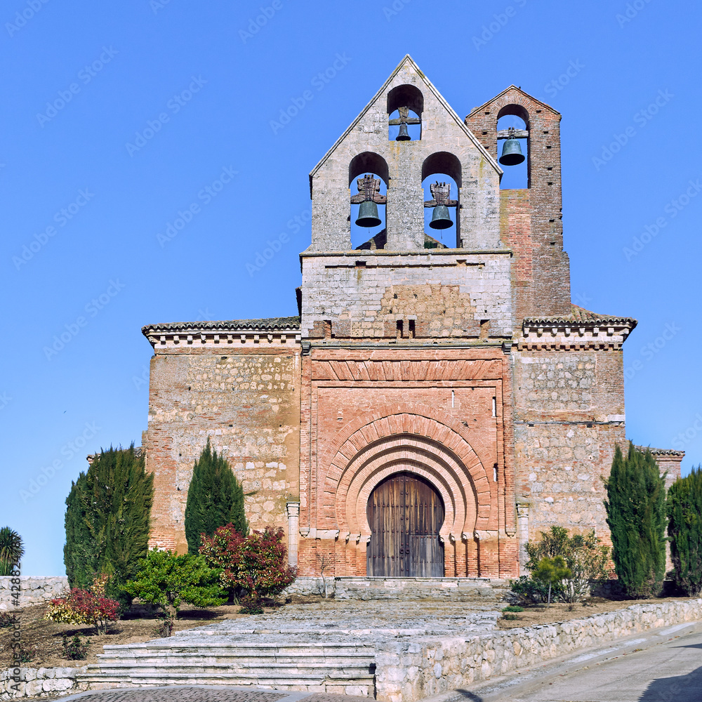 Public monument of San Andrés church in Aguilar de Campos, Valladolid, Spain.  One of the best examples of gothic mudejar architecture in Castile. It was built in masonry stone and brick