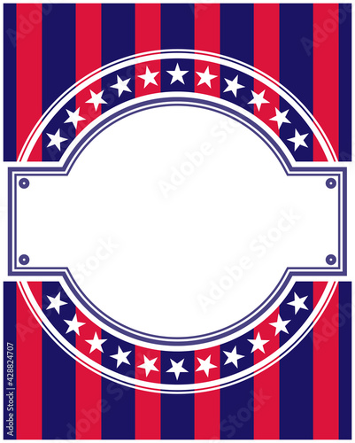 American flag symbols round frame background with empty space for text.