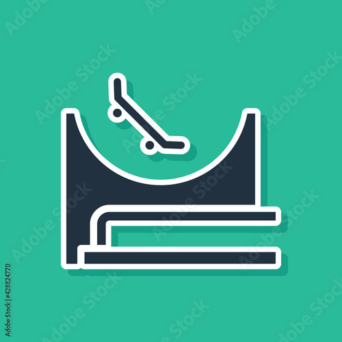 Blue Skate park icon isolated on green background. Set of ramp, roller, stairs for a skatepark. Extreme sport. Vector