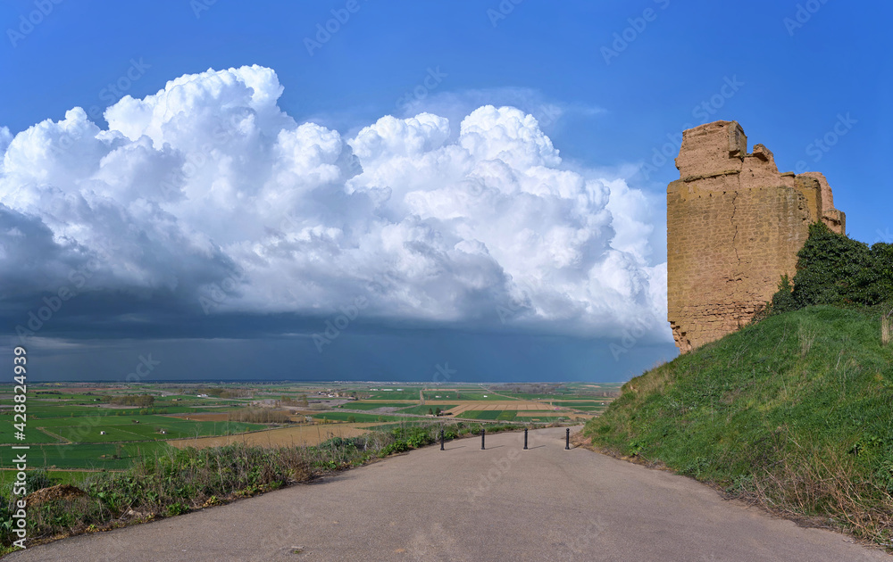 Storm near the ruined muslim Castle in Valderas, Leon, Tierra de Campos, Castile and Leon.