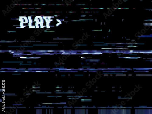 Glitch error background, play VHS noise on TV screen, vector video retro effect. VHS tape play, television error pixel of digital static camera frame, glitch playback distortion on analog display