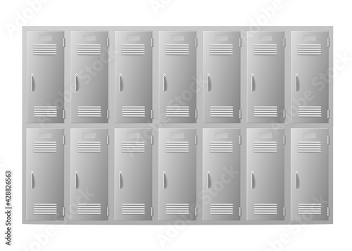 Template of school lockers in two rows, realistic vector illustration isolated.