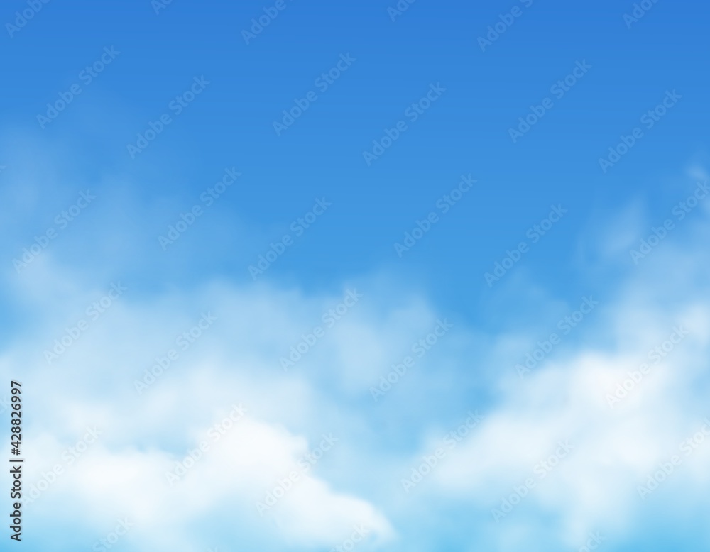 Clouds on blue sky background realistic vector. White fluffy cumulus ...