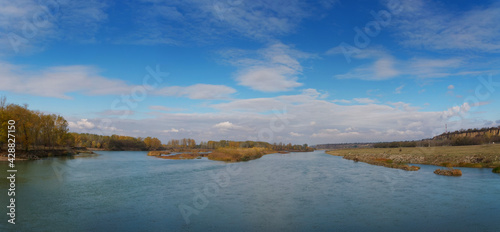 Autumnal view with Siret river in Galati county  Romania. Siret is one of the largest river from Romania.