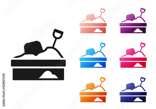 Black Sandbox with sand icon isolated on white background. Set icons colorful. Vector