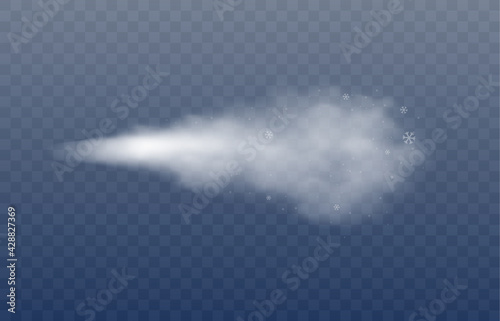 Blow of winter cold snow air, wind with snowflakes a vector isolated illustration