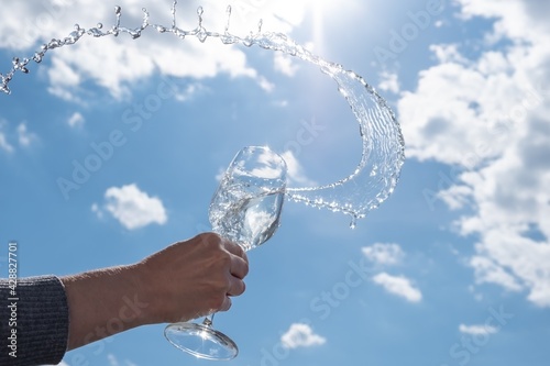 Drink sky glass color wine,  alcohol. Drink sky glass color wine sunset celebration, background.