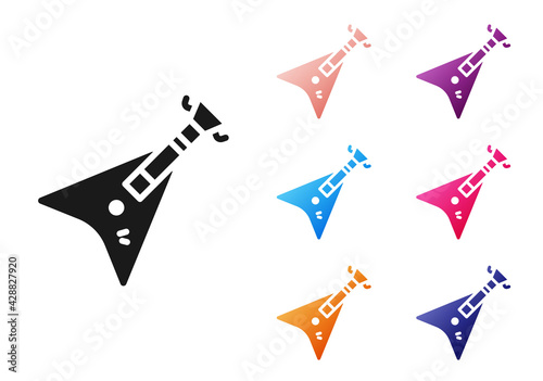 Black Electric bass guitar icon isolated on white background. Set icons colorful. Vector