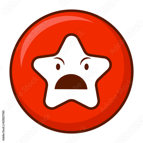 Cute social media star pouting face emoji on a red button. Royalty-free.