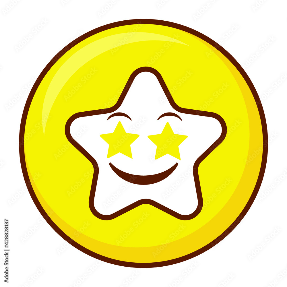 Cute social media star-struck star emoji on a yellow button. Royalty-free. Cute social media star-struck star emoji on a yellow button. Royalty-free.