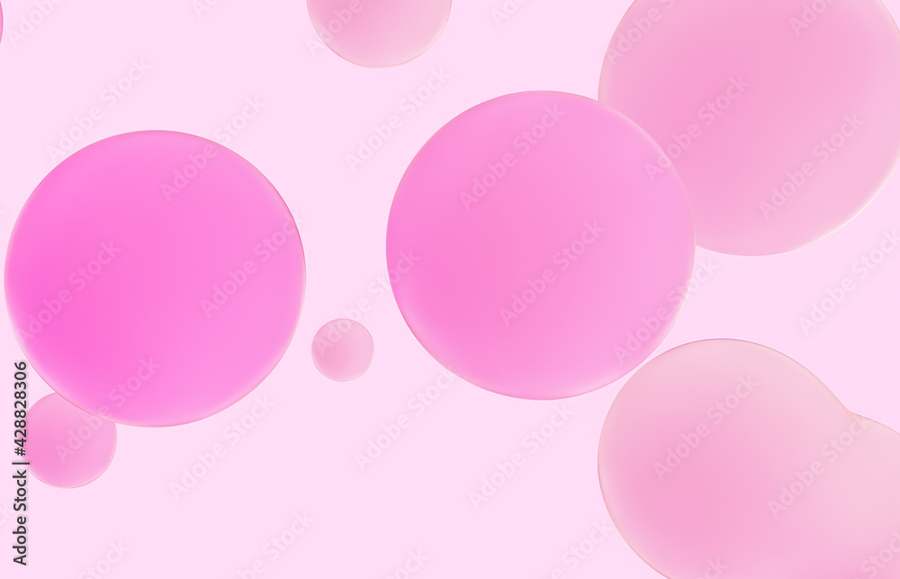 Beauty fashion backdrop with pink liquid blobs background. soap bubbles. soft pastel gradient balls.