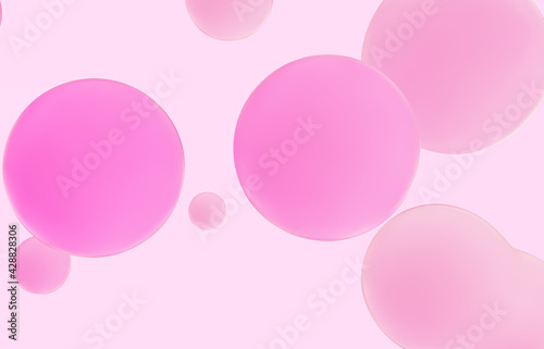 Beauty fashion backdrop with pink liquid blobs background. soap bubbles. soft pastel gradient balls. © mim.girl