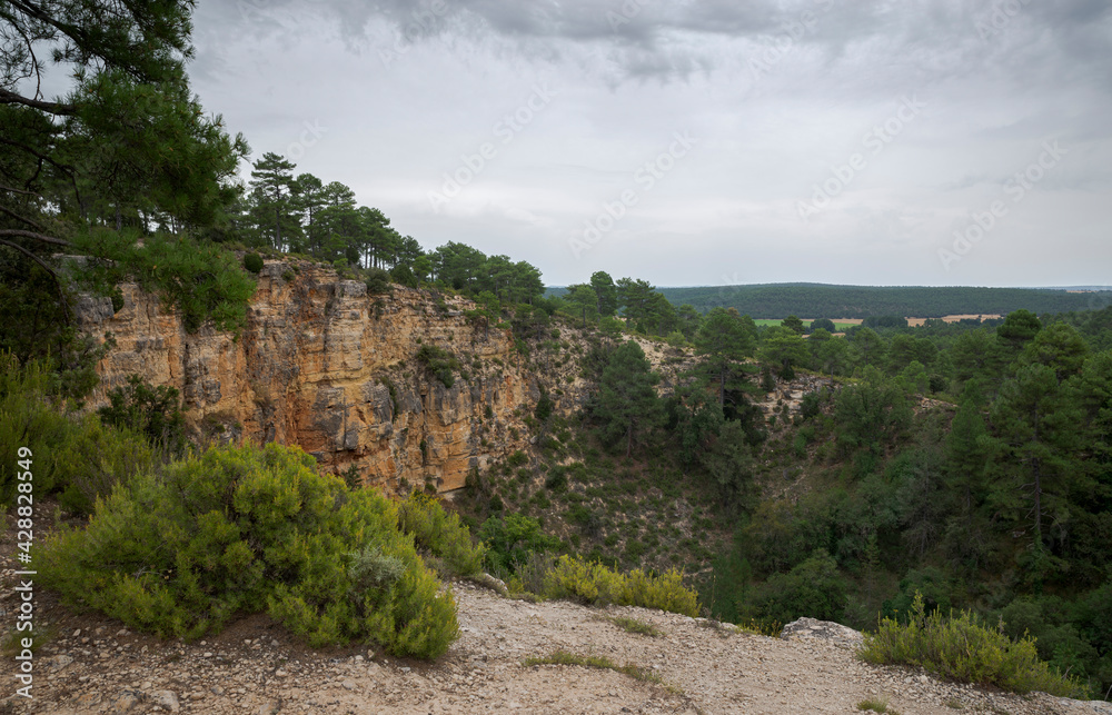Karstic landscape in the Natural Monument of Cañada del Hoyo Lagoons, province of Cuenca, Spain