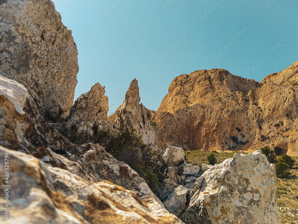 landscape with blue sky and mountain peaks landscape with blue sky and mountain peaks