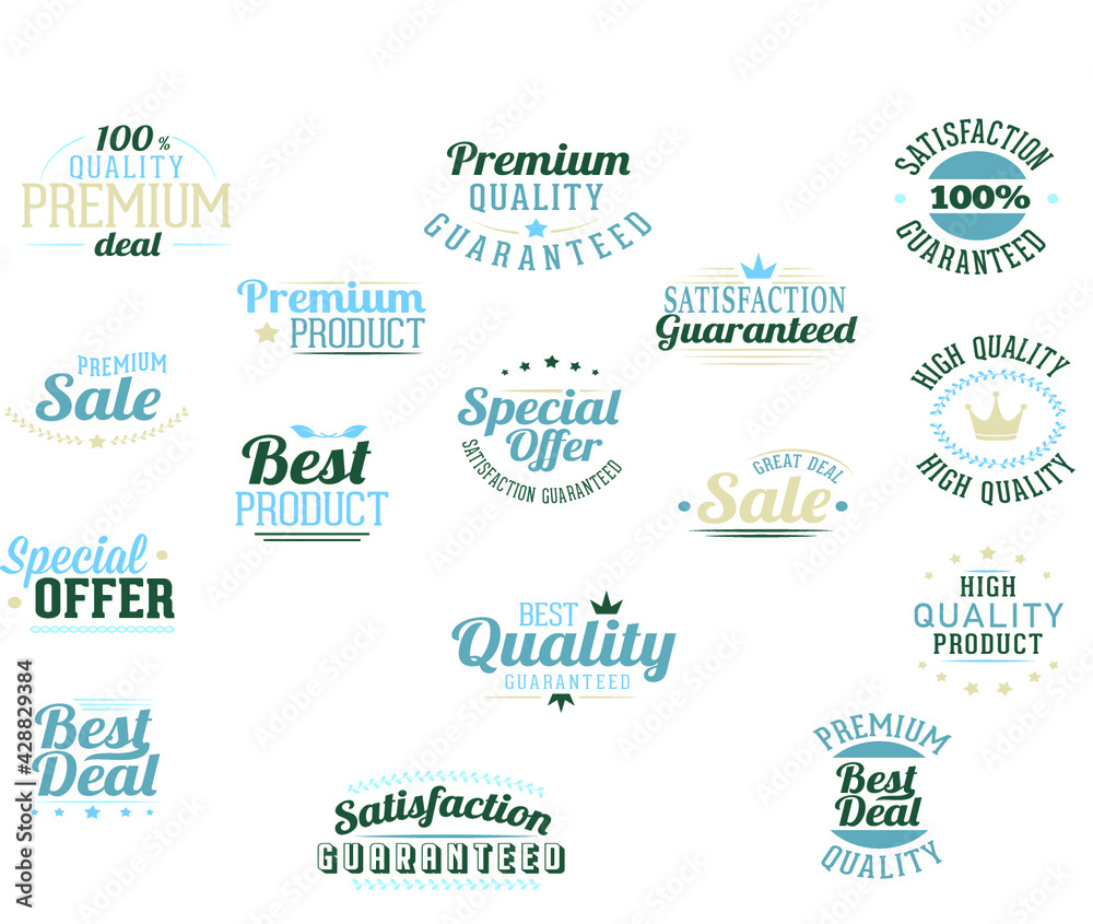 set of quality, price, premium, best quality label, and tag elements for design