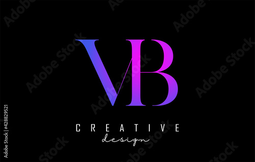 Colorful pink and blue VB v b letter design logo logotype concept with serif font and elegant style. Vector illustration icon with letters V and B.