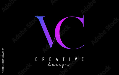 Colorful pink and blue VC v c letter design logo logotype concept with serif font and elegant style. Vector illustration icon with letters V and C. photo