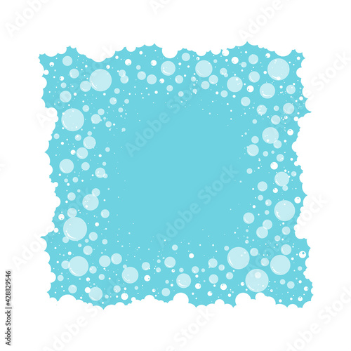 Soap bubbles frame and foam vector background, transparent suds border. Abstract illustration