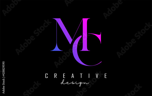 Colorful pink and blue MC m c letter design logo logotype concept with serif font and elegant style. Vector illustration icon with letters M and C.